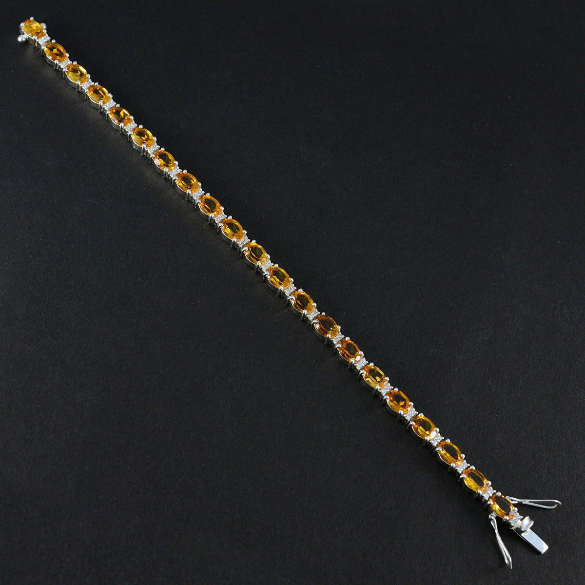 Riyo Custom 925 Sterling Silber Armband für Damen, Citrin-Armband, Krappenfassung-Armband mit Box, mit Zungen-Tennis-Armband, Größe L, 15,2–21,6 cm.