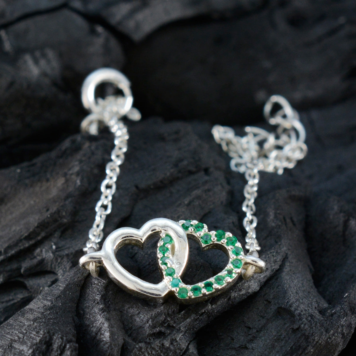 Riyo groothandel 925 sterling zilveren armband voor dames Emerald CZ armband bezel setting armband met veerring bedelarmband L maat 6-8,5 inch.