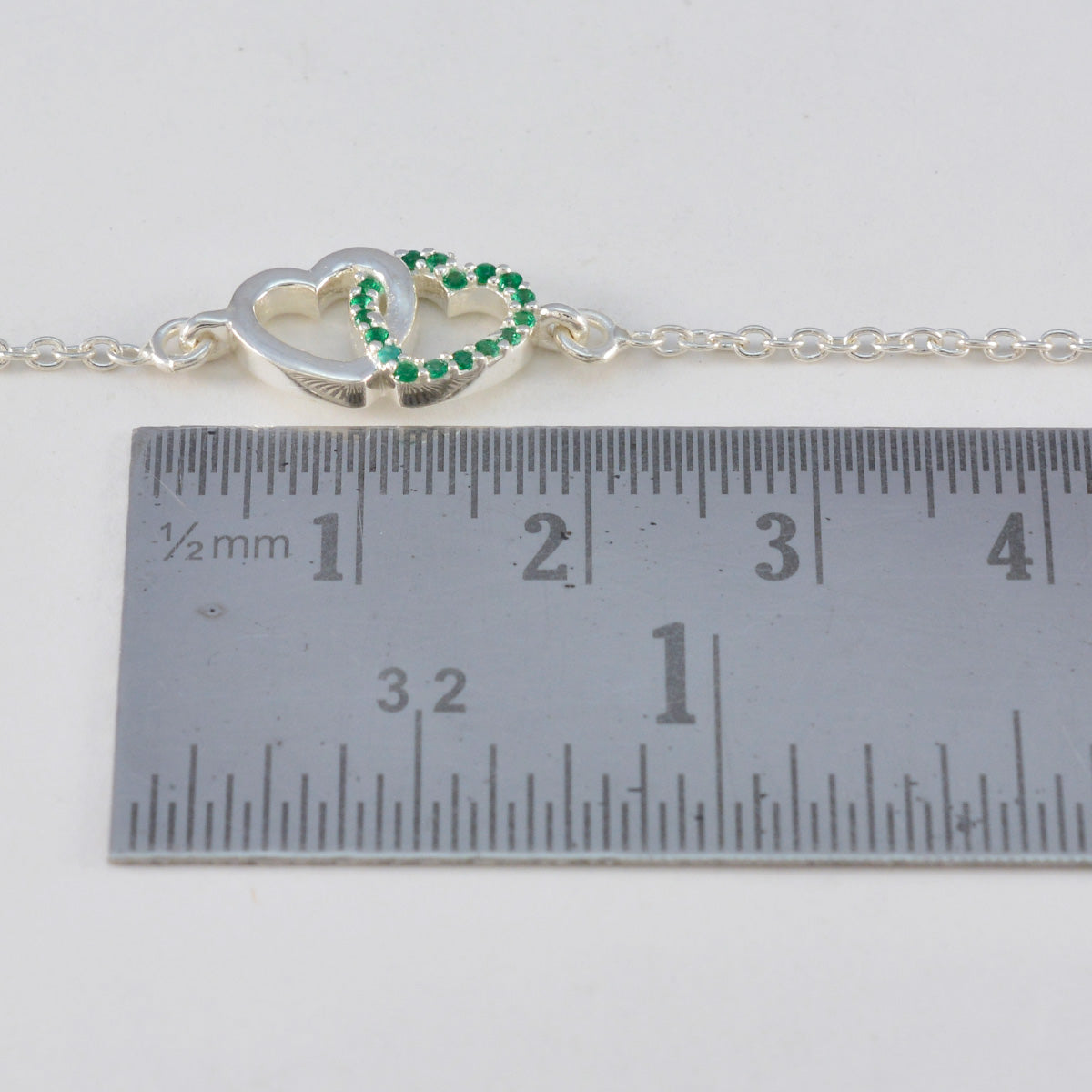 Riyo Großhandel 925 Sterling Silber Armband für Damen Smaragd CZ Armband Lünettenfassung Armband mit Federring Bettelarmband L Größe 6-8,5 Zoll.