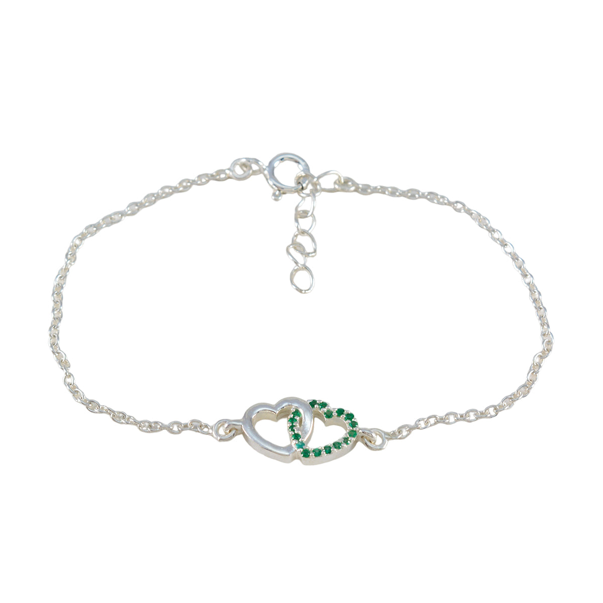 riyo vente en gros bracelet en argent sterling 925 pour femme bracelet émeraude cz bracelet à réglage de lunette avec anneau à ressort bracelet à breloques taille l 6-8,5 pouces.