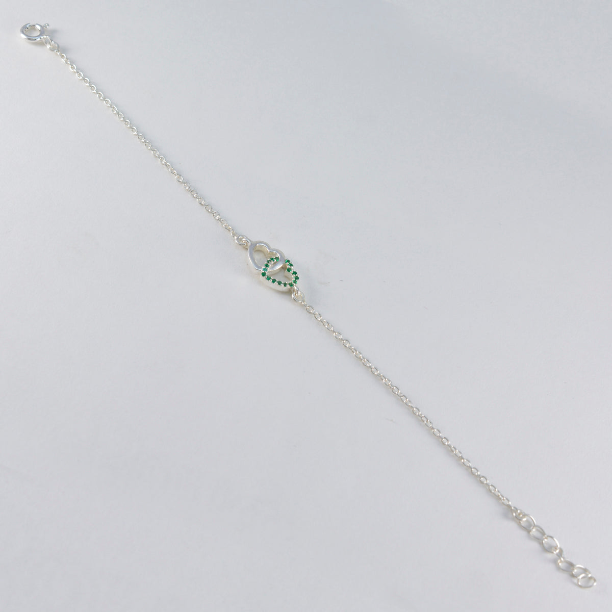 Riyo Wholesale 925 Sterling Silver Bracelet For Womens Emerald CZ Bracelet Bezel Setting Bracelet with Spring Ring Charm Bracelet L Size 6-8.5 Inch.