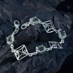 Riyo Prime 925 Sterling Silver Bracelet For Girl Green Amethyst Bracelet Prong Setting Bracelet with Fish Hook Link Bracelet L Size 6-8.5 Inch.