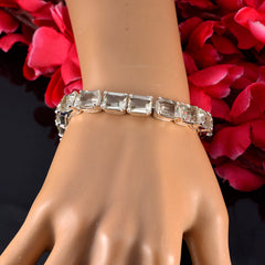 Riyo Schillerndes 925er-Sterlingsilber-Armband für Mädchen, grünes Amethyst-Armband, Krappenfassung-Armband mit Angelhaken, Tennis-Armband, Größe L, 15,2–21,6 cm.
