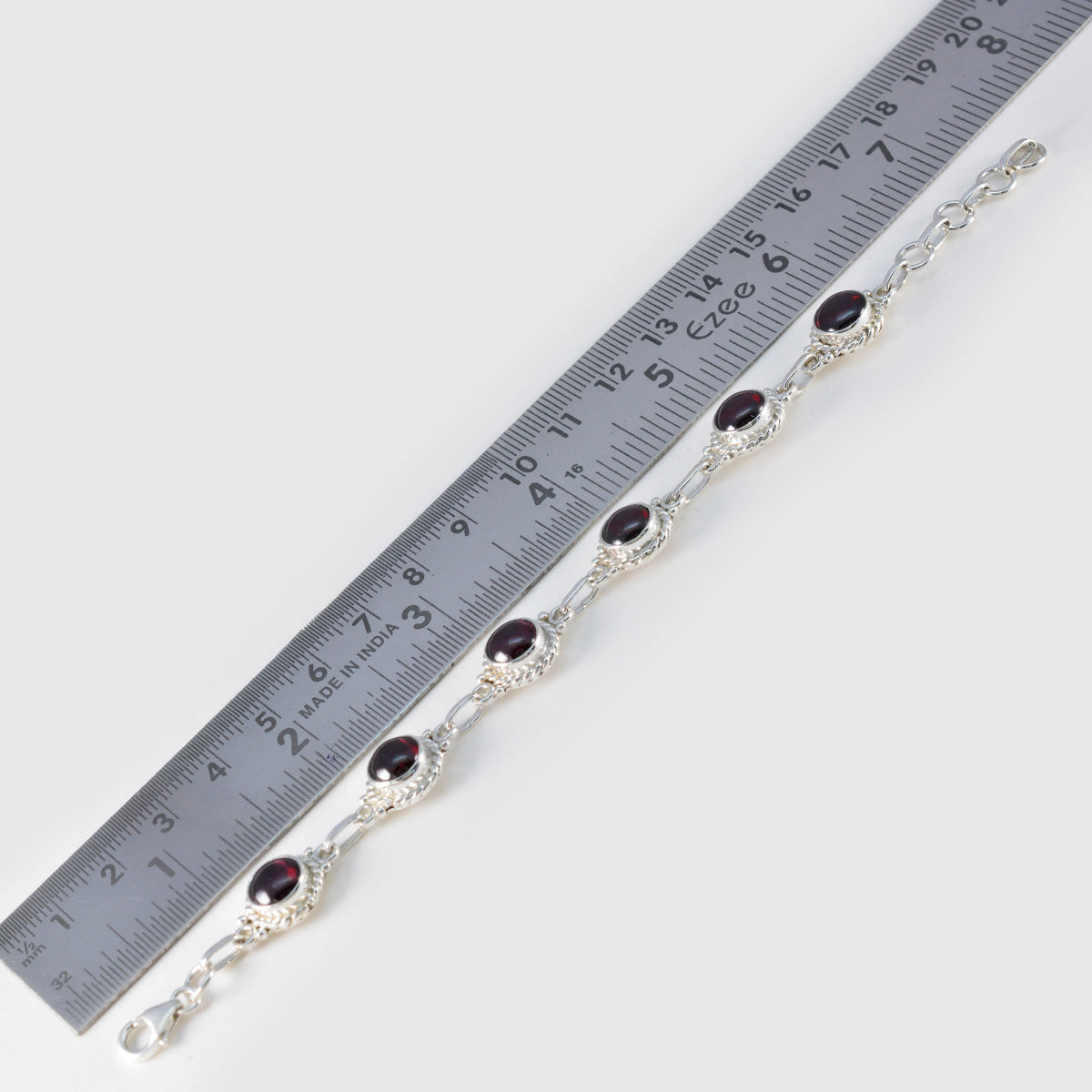 Riyo Bulk 925 Sterling Zilveren Armband Voor Vrouwen Granaat Armband Bezel Setting Armband met Vishaak Schakelarmband L Maat 6-8,5 Inch.