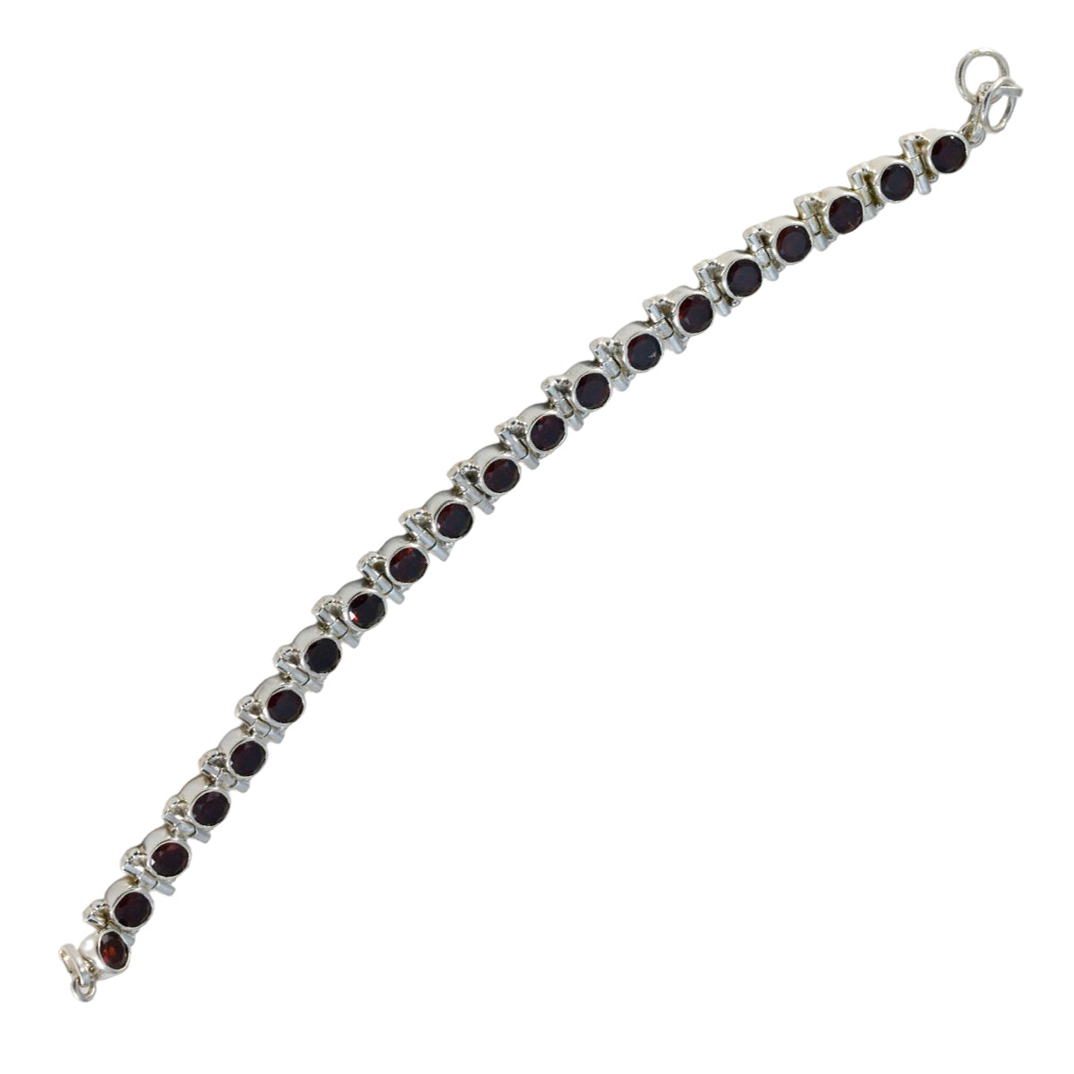 Riyo Umfangreiches 925er-Sterlingsilber-Armband für Damen, Granat-Armband, Lünettenfassung, Armband mit Angelhaken, Tennis-Armband, L, Größe 15,2–21,6 cm.