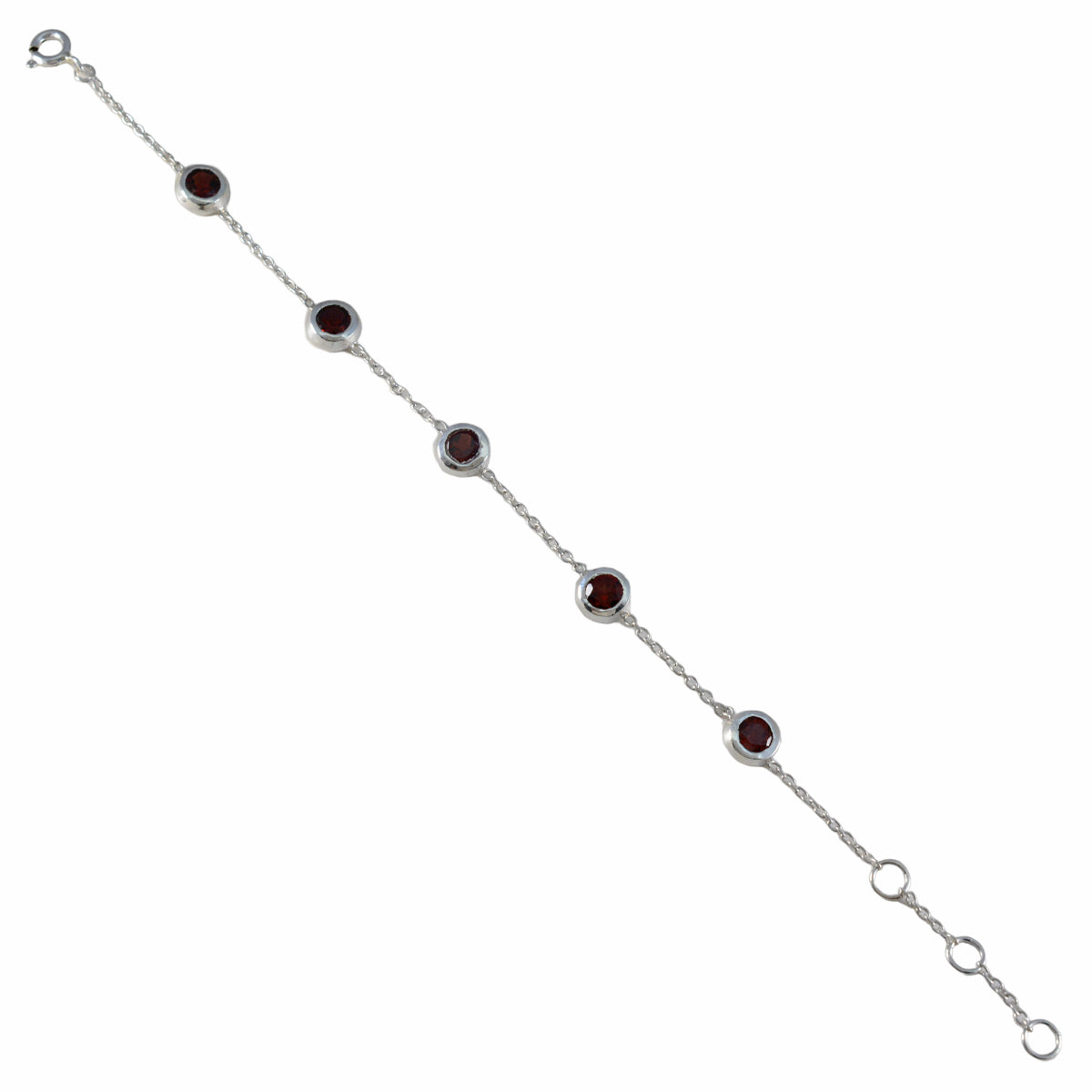 Riyo Wunderschönes 925er Sterlingsilber-Armband für Damen, Granat-Armband, Krappenfassung, Armband mit Karabinerhaken, Gliederarmband, Größe L, 15,2–21,6 cm.