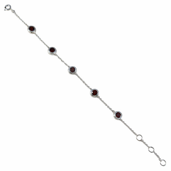 Riyo Gorgeous 925 Sterling Silver Bracelet For Women Garnet Bracelet Prong Setting Bracelet with Spring Hook Link Bracelet L Size 6-8.5 Inch.
