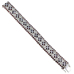 riyo klassiskt 925 sterling silver armband för flickor granat armband bezel inställning armband med låda med tunglänk tennis armband l storlek 6-8,5 tum.