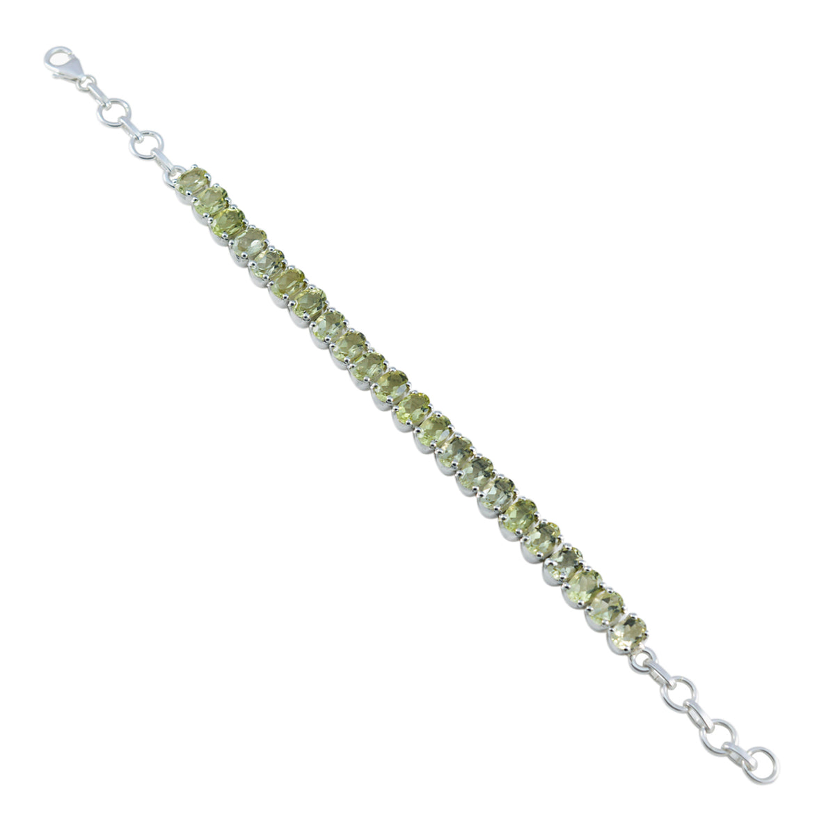 Riyo Custom 925 Sterling Silver Bracelet For Women's Lemon Quartz Bracelet Prong Setting Bracelet with Fish Hook Tennis Bracelet L Size 6-8.5 Inch.
