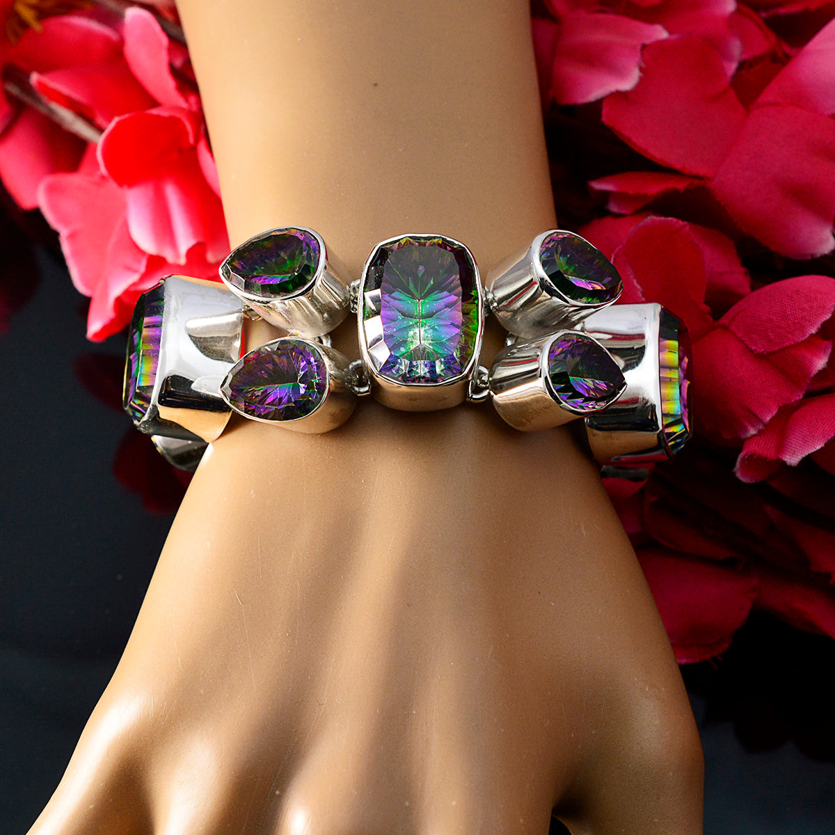 riyo superbo braccialetto in argento sterling 925 da donna braccialetto multiplo con castone e braccialetto con ciondolo a levetta misura l 6-8,5 pollici.