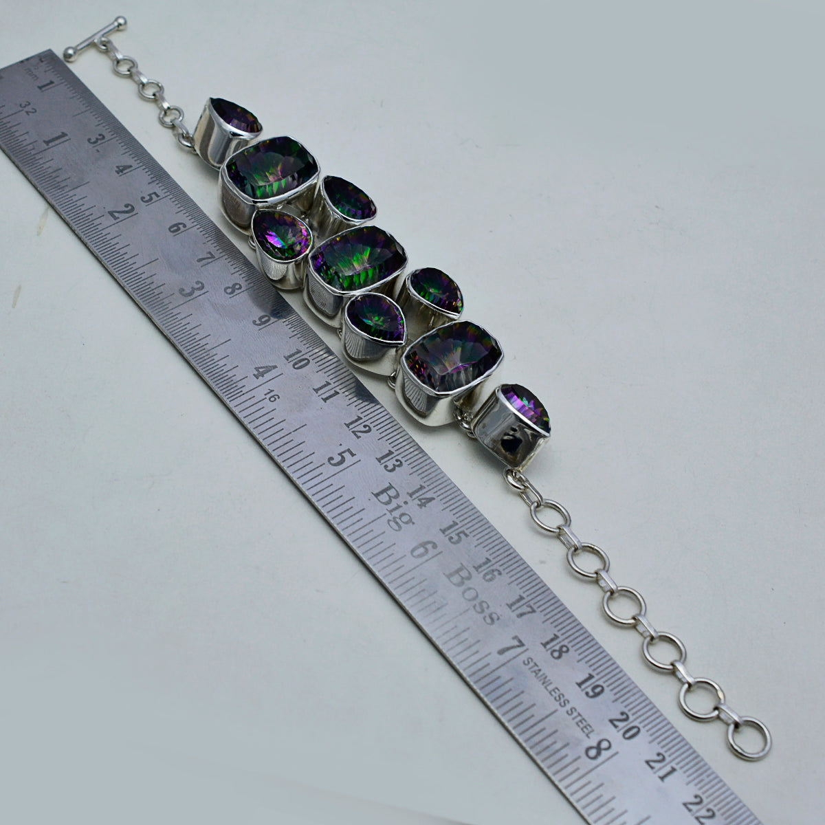 Riyo Superb 925 Sterling Silver Bracelet For Women Multi Bracelet Bezel Setting Bracelet with Toggle Charm Bracelet L Size 6-8.5 Inch.
