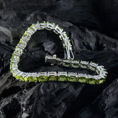 Riyo Wunderschönes 925er Sterlingsilber-Armband für Mädchen, Peridot-Armband, Krappenfassung-Armband mit Box, mit Zungen-Tennis-Armband, Größe L, 15,2–21,6 cm.