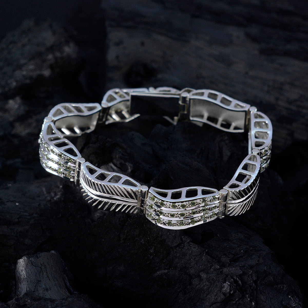 braccialetto in argento sterling 925 del produttore riyo per ragazza braccialetto con montatura a punta di peridoto con scatola con linguetta braccialetto tennis misura l 6-8,5 pollici.