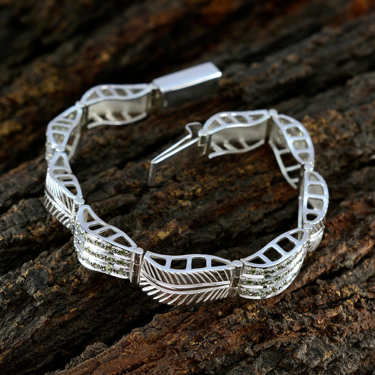 Производитель riyo, браслет из стерлингового серебра 925 пробы для девочек, браслет с зубцами перидота, браслет с коробкой и язычком, теннисный браслет, размер l, 6-8,5 дюймов.