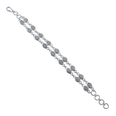 Riyo Perfect 925 Sterling Silver Bracelet For Women Rainbow Moonstone Bracelet Bezel Setting Bracelet with Fish Hook Link Charm Bracelet L Size 6-8.5 Inch.