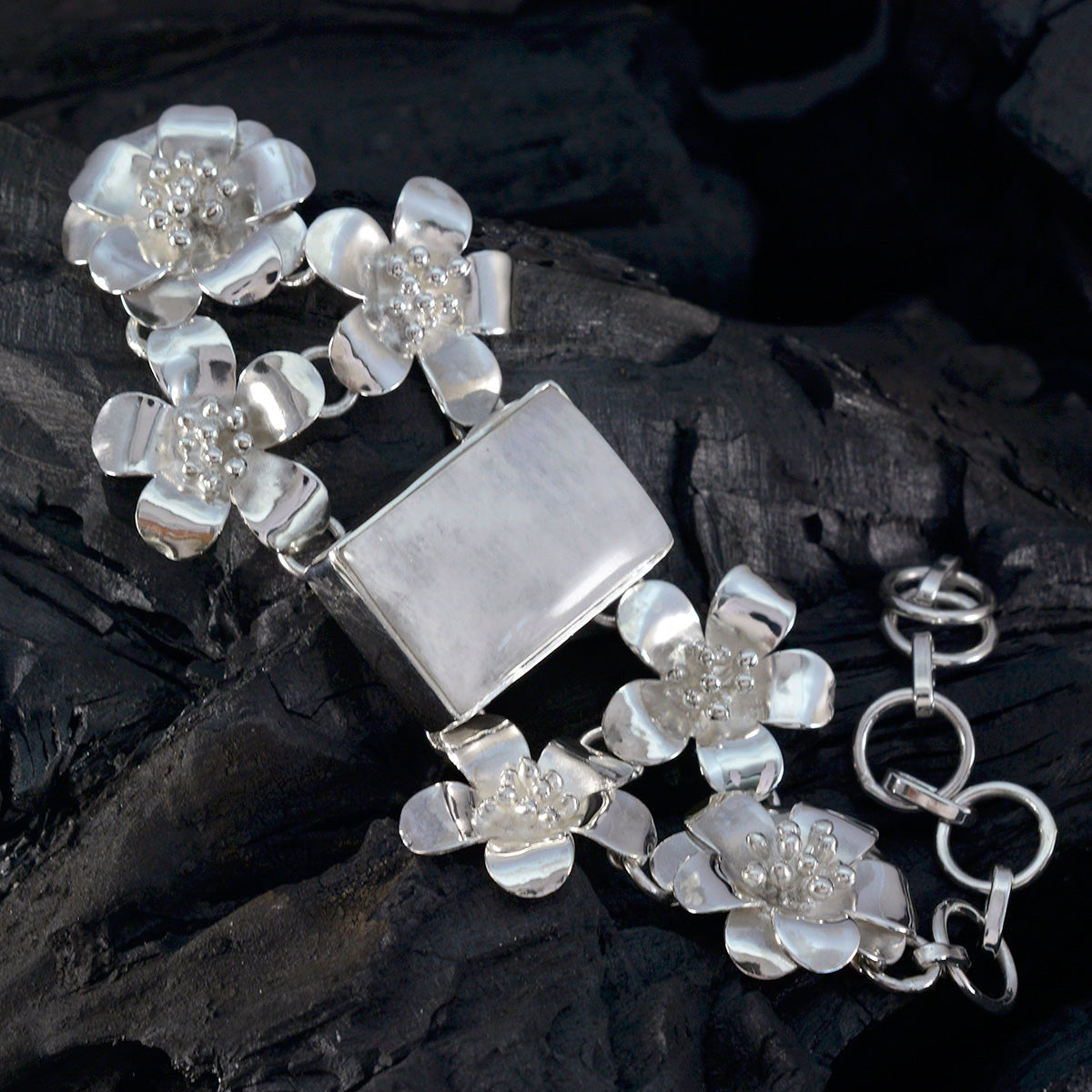 riyo braccialetto perfetto in argento sterling 925 da donna braccialetto con pietra di luna arcobaleno braccialetto con castone con braccialetto con ciondolo basculante misura l 6-8,5 pollici.