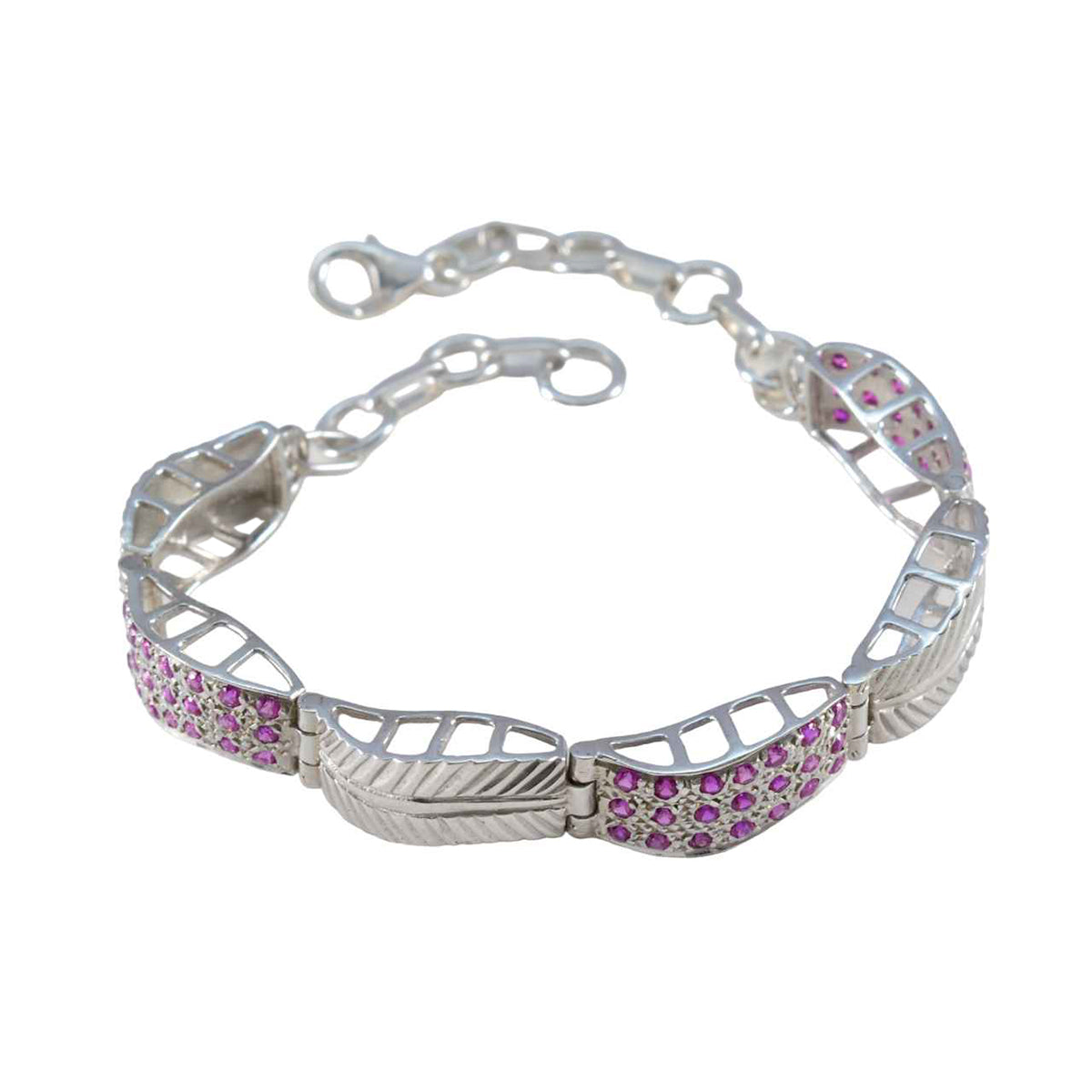 riyo bellissimo braccialetto in argento sterling 925 per donna braccialetto con rubini cz braccialetto con castone braccialetto con ciondoli a maglie misura l 6-8,5 pollici.
