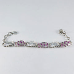 Riyo Beautiful 925 Sterling Silver Bracelet For Womens Ruby CZ Bracelet Bezel Setting Bracelet Link Charm Bracelet L Size 6-8.5 Inch.