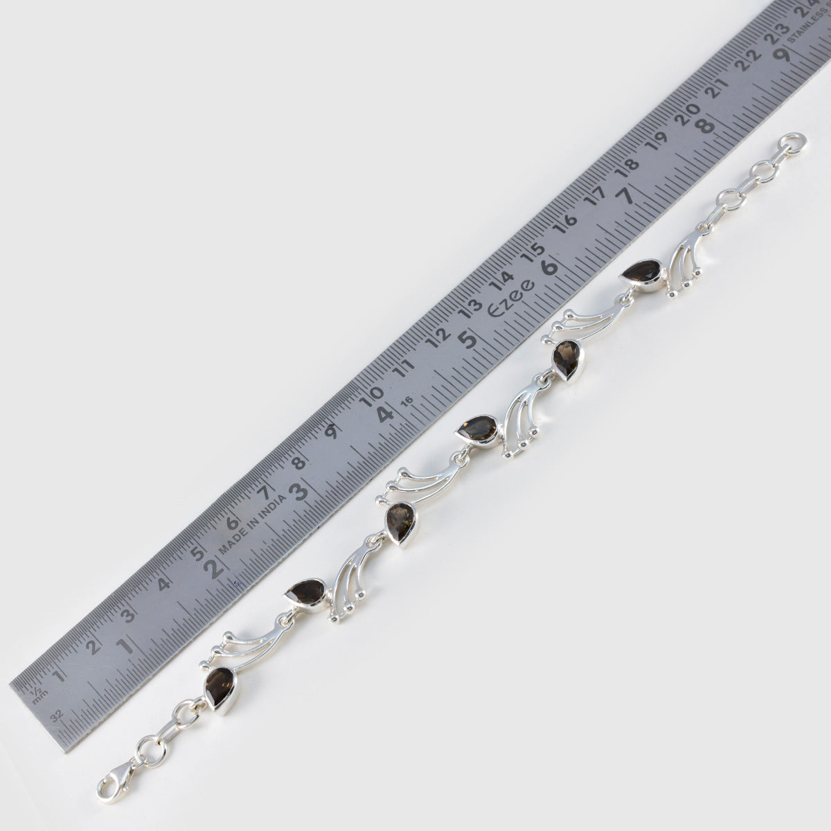 Riyo souhaitable bracelet en argent sterling 925 pour fille bracelet à quartz fumé bracelet à griffes avec hameçon lien bracelet à breloques taille L 6-8,5 pouces.