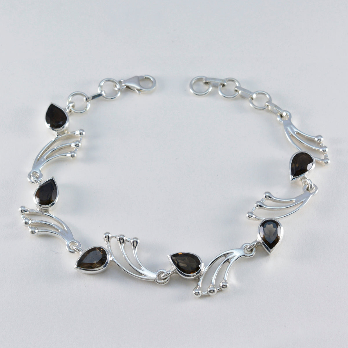 Riyo souhaitable bracelet en argent sterling 925 pour fille bracelet à quartz fumé bracelet à griffes avec hameçon lien bracelet à breloques taille L 6-8,5 pouces.