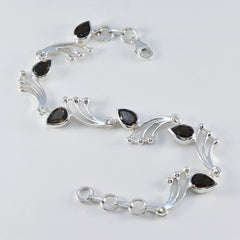Riyo Desirable 925 Sterling Silver Bracelet For Girl Smoky Quartz Bracelet Prong Setting Bracelet with Fish Hook Link Charm Bracelet L Size 6-8.5 Inch.