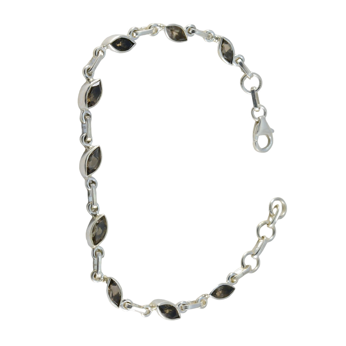 Riyo zeldzame 925 sterling zilveren armband voor meisjes rookkwarts armband bezel setting armband met vishaak link bedelarmband L maat 6-8,5 inch.