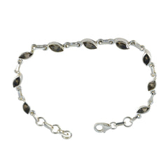 Riyo zeldzame 925 sterling zilveren armband voor meisjes rookkwarts armband bezel setting armband met vishaak link bedelarmband L maat 6-8,5 inch.
