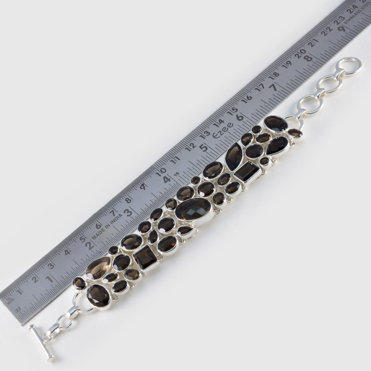 Очаровательный браслет riyo из стерлингового серебра 925 пробы для девочек, браслет из дымчатого кварца, безель, браслет с подвеской-подвеской, браслет l, размер 6-8,5 дюйма.