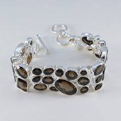 riyo charmant bracelet en argent sterling 925 pour fille bracelet à quartz fumé bracelet à serti de lunette avec bracelet à breloques à bascule taille l 6-8,5 pouces.