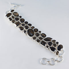 Riyo Designer Pulsera de plata de ley 925 para mujer, pulsera de cuarzo ahumado, pulsera con ajuste de punta y eslabones de anzuelo, talla L, 6-8,5 pulgadas.