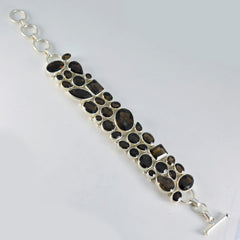 Riyo Charmante 925 sterling zilveren armband voor meisjes, rookkwartsarmband, bezel-instellingsarmband met schakelbedelarmband, maat L, 6-8,5 inch.