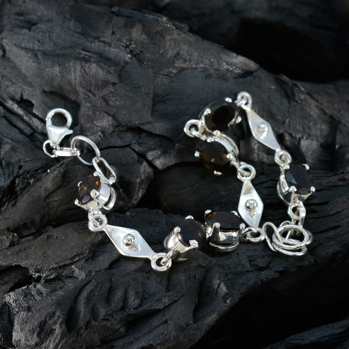 braccialetto di design riyo in argento sterling 925 da donna braccialetto al quarzo fumé braccialetto con montatura a punta con braccialetto a maglie con amo da pesca misura l 6-8,5 pollici.