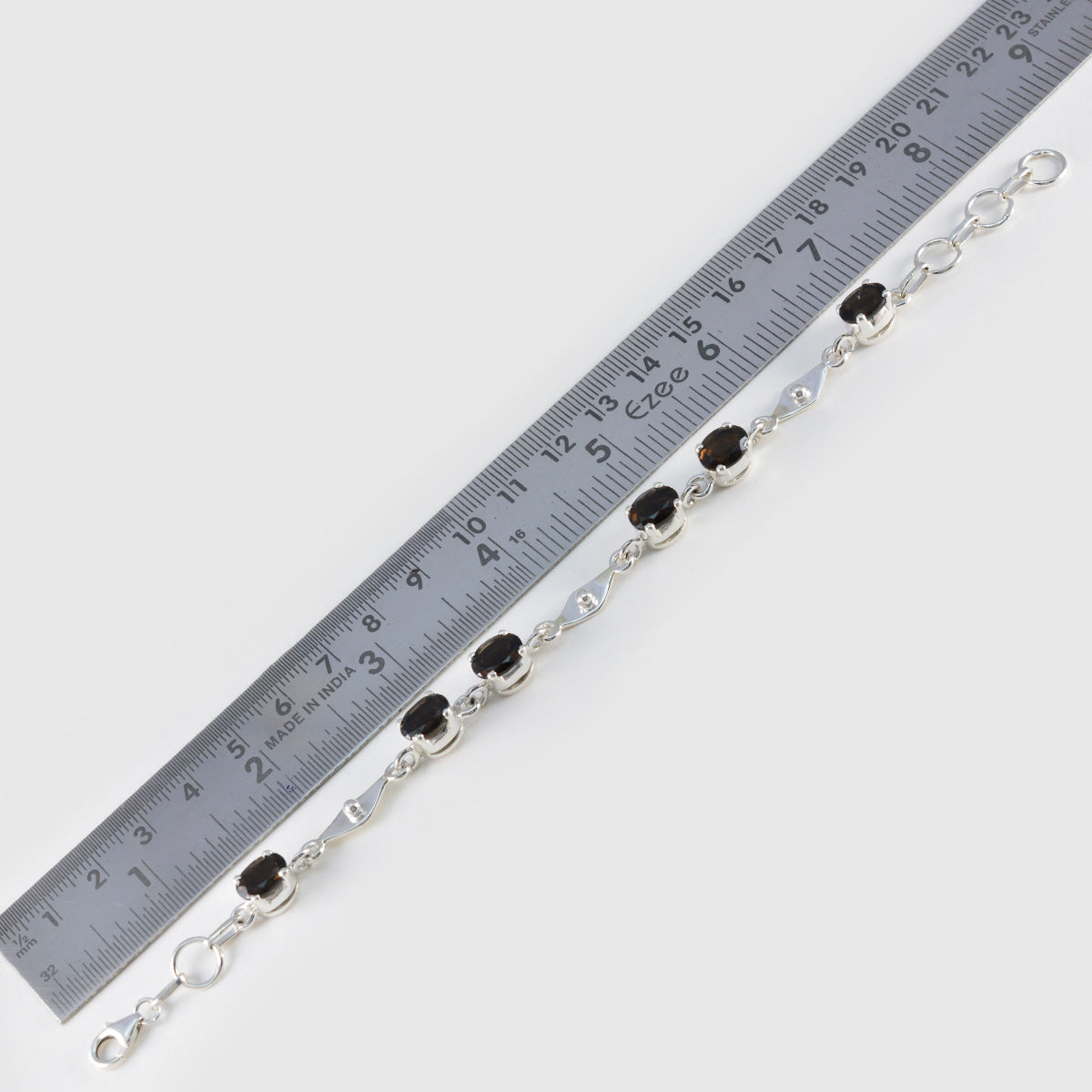 riyo designer 925 sterling silver armband för kvinnor smoky quartz armband prong setting armband med fiskkrok länk armband l storlek 6-8,5 tum.
