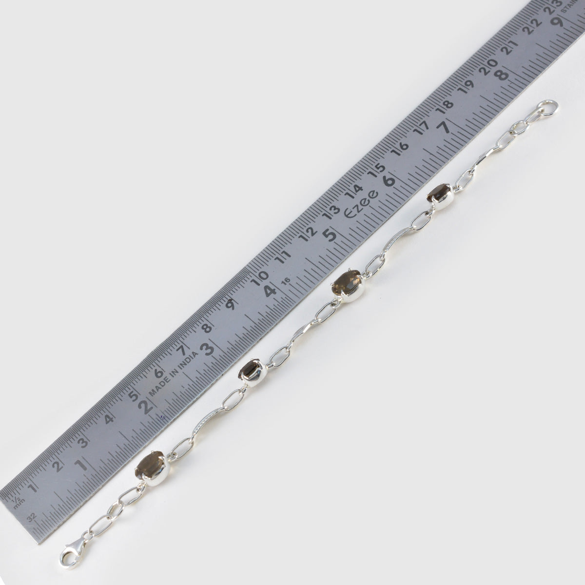 Riyo wenselijk 925 sterling zilveren armband voor meisje rookkwarts armband prong setting armband met vishaak schakelarmband L maat 6-8,5 inch.