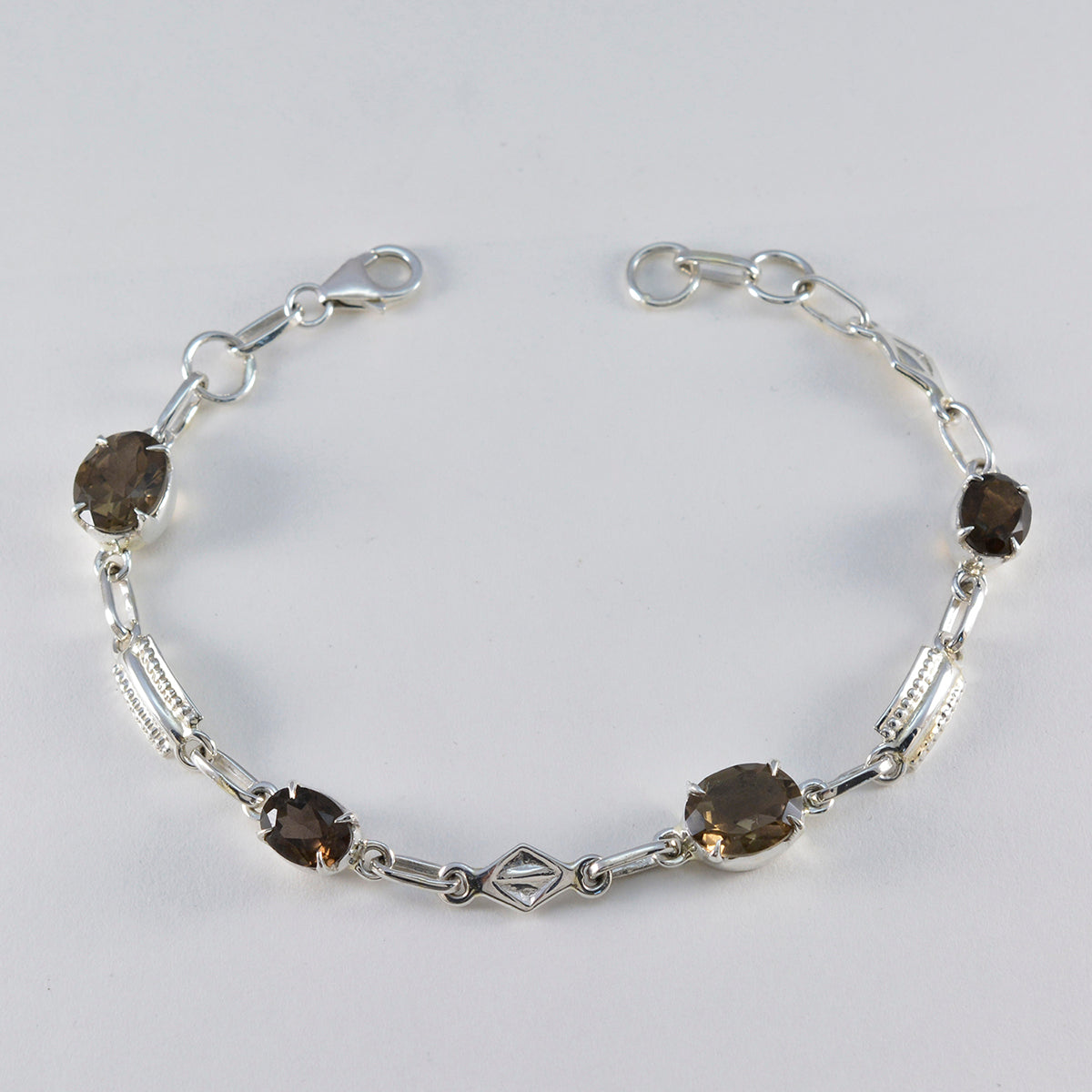 riyo souhaitable bracelet en argent sterling 925 pour fille bracelet à quartz fumé bracelet à griffes avec bracelet à maillons hameçon l taille 6-8,5 pouces.