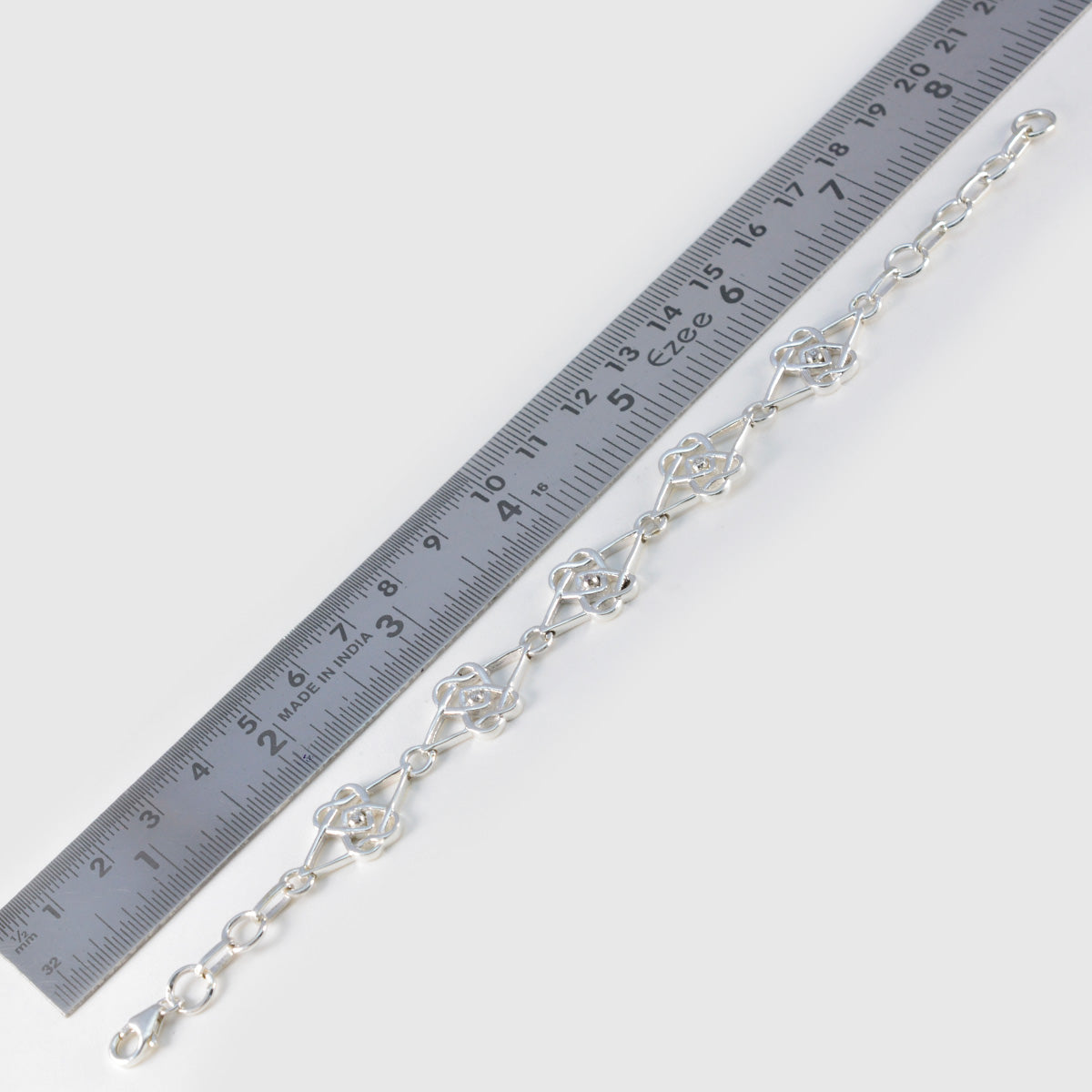 riyo в количестве 925 пробы серебряный браслет для женщин белый браслет с цирконием безель браслет с рыбным крючком браслет размер l 6-8,5 дюймов.