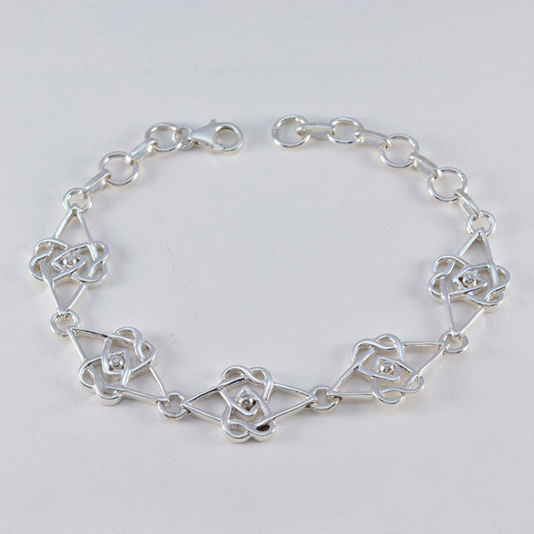 Riyo In Quantity 925 Sterling Silver Bracelet For Womens White CZ Bracelet Bezel Setting Bracelet with Fish Hook Link Bracelet L Size 6-8.5 Inch.