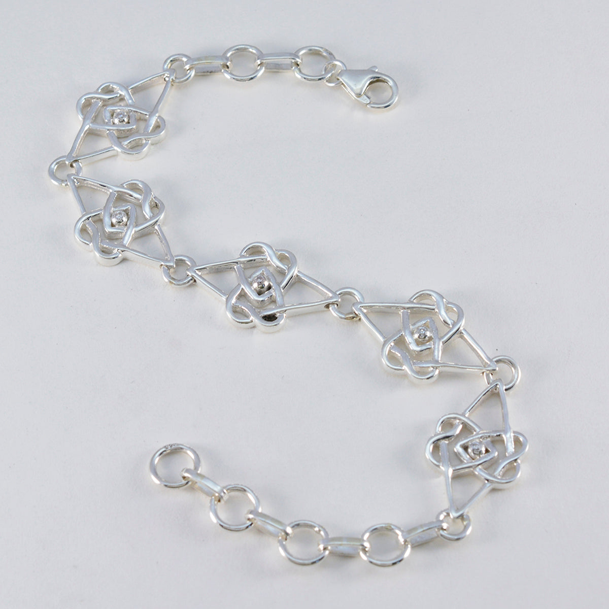 riyo в количестве 925 пробы серебряный браслет для женщин белый браслет с цирконием безель браслет с рыбным крючком браслет размер l 6-8,5 дюймов.