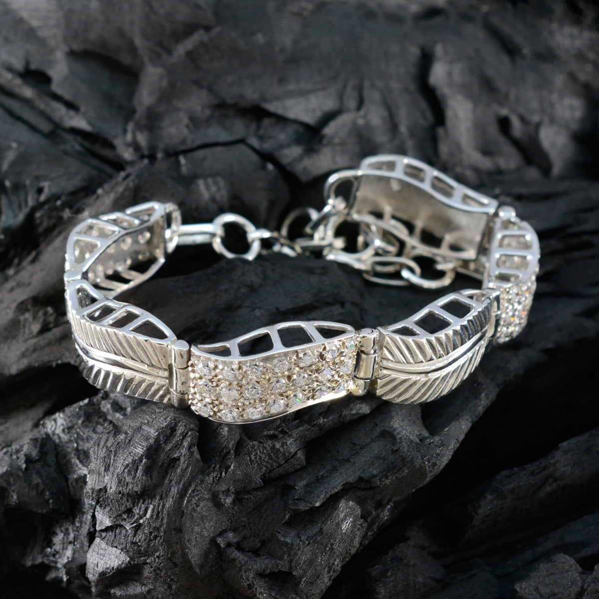 Riyo schattige 925 sterling zilveren armband voor meisjes witte CZ armband bezel setting armband met vishaak schakelarmband L maat 6-8,5 inch.