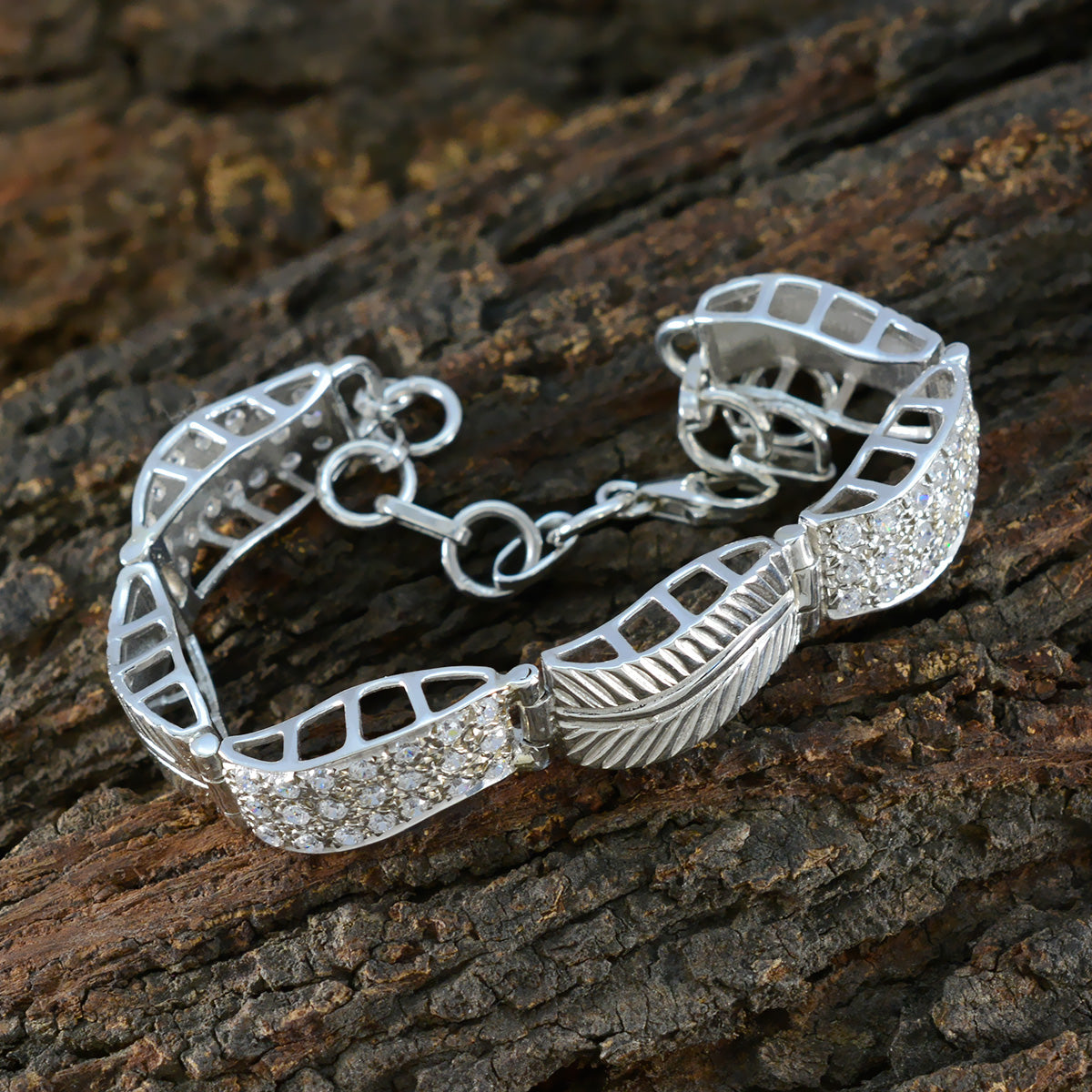 Очаровательный браслет riyo из стерлингового серебра 925 пробы для девочек, белый браслет с цирконием, безель, браслет с рыбьим крючком, браслет l, размер 6-8,5 дюйма.