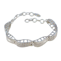 Riyo Adorable 925 Sterling Silver Bracelet For Girls White CZ Bracelet Bezel Setting Bracelet with Fish Hook Link Bracelet L Size 6-8.5 Inch.