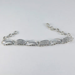 Riyo Adorable 925 Sterling Silver Bracelet For Girls White CZ Bracelet Bezel Setting Bracelet with Fish Hook Link Bracelet L Size 6-8.5 Inch.
