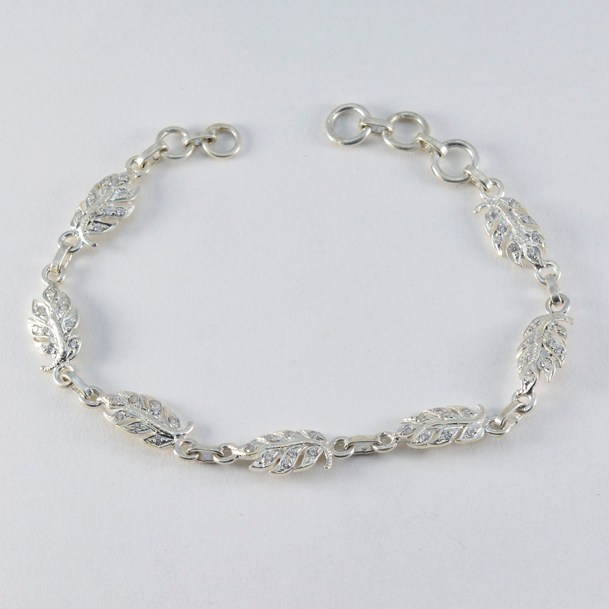 Riyo Attractive 925 Sterling Silver Bracelet For Girl White CZ Bracelet Bezel Setting Bracelet Bangle Bracelet L Size 6-8.5 Inch.