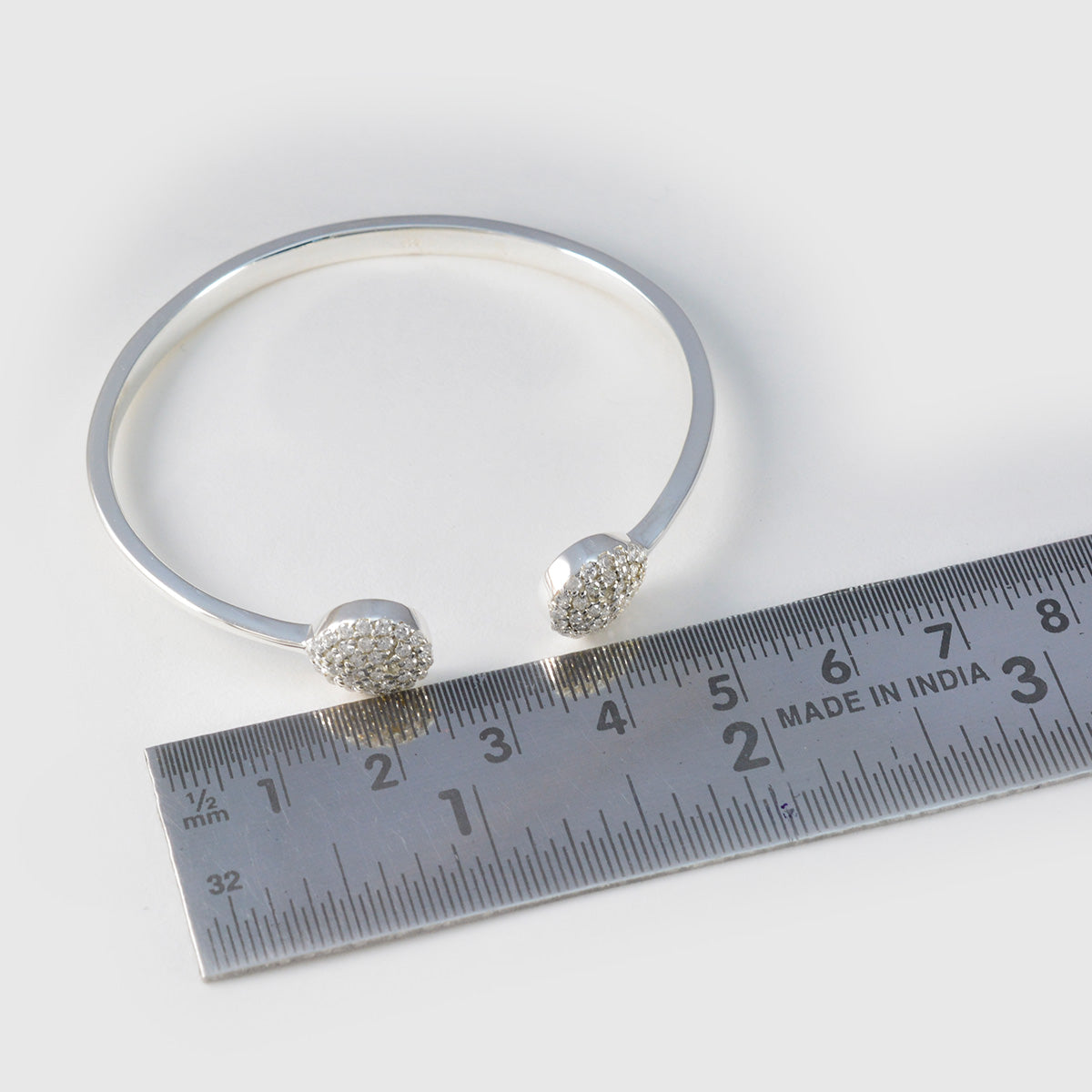 Riyo Best 925 Sterling Silver Bracelet For Girls White CZ Bracelet Bezel Setting Bracelet Bangle Bracelet L Size 6-8.5 Inch.