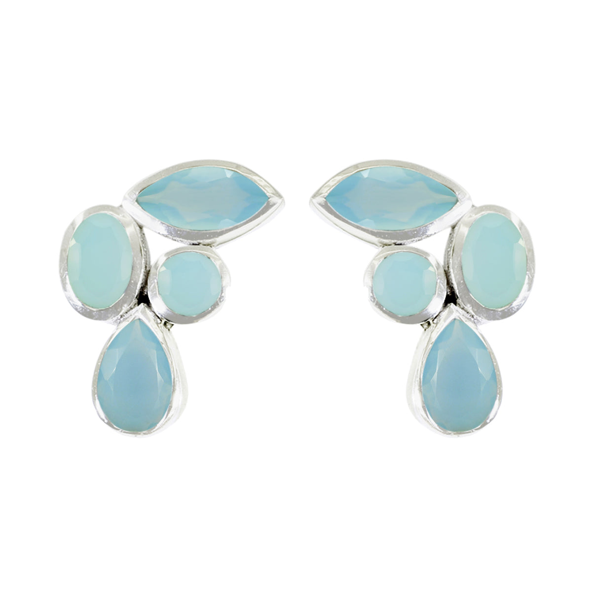 Riyo Ravishing Sterling Silver Earring For Lady Aqua Chalcedony Earring Bezel Setting Blue Earring Stud Earring