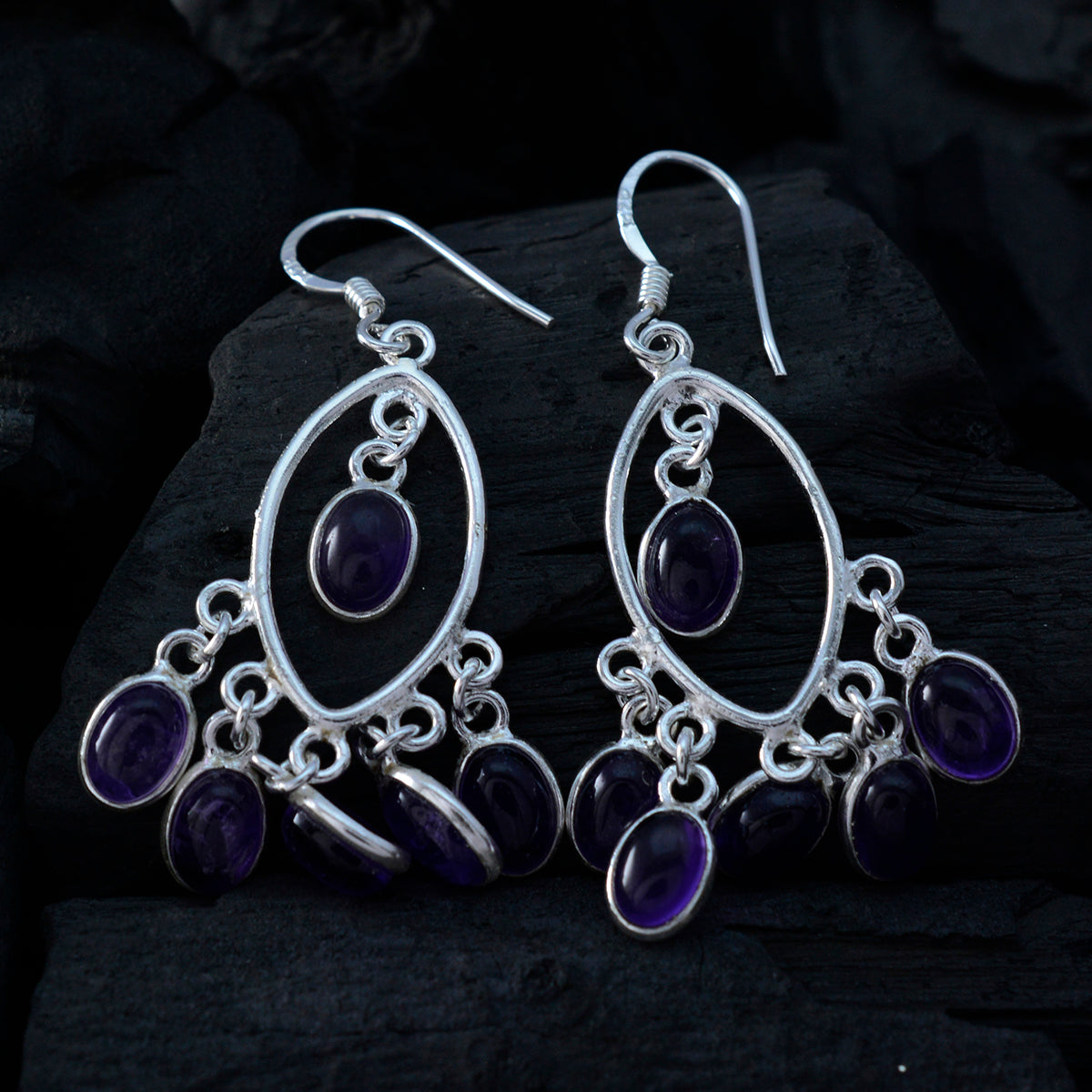 riyo glamour orecchino in argento sterling 925 per signora orecchino ametista con castone orecchino viola orecchino pendente