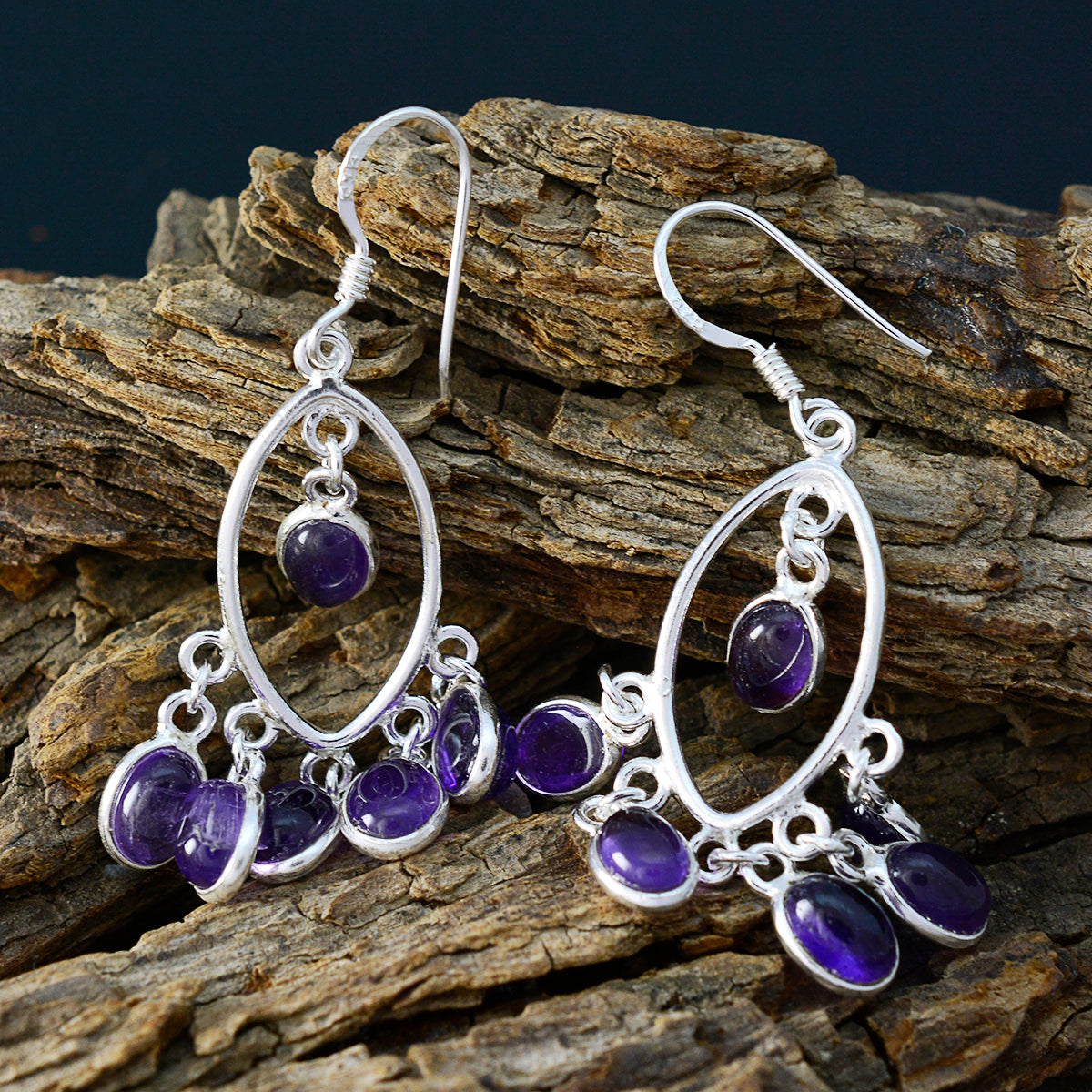 Riyo Glamorous 925 Sterling Silver Earring For Lady Amethyst Earring Bezel Setting Purple Earring Dangle Earring