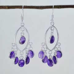 Riyo Glamorous 925 Sterling Silver Earring For Lady Amethyst Earring Bezel Setting Purple Earring Dangle Earring