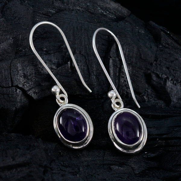 Riyo Bonny Sterling Silver Earring For Wife Amethyst Earring Bezel Setting Purple Earring Dangle Earring
