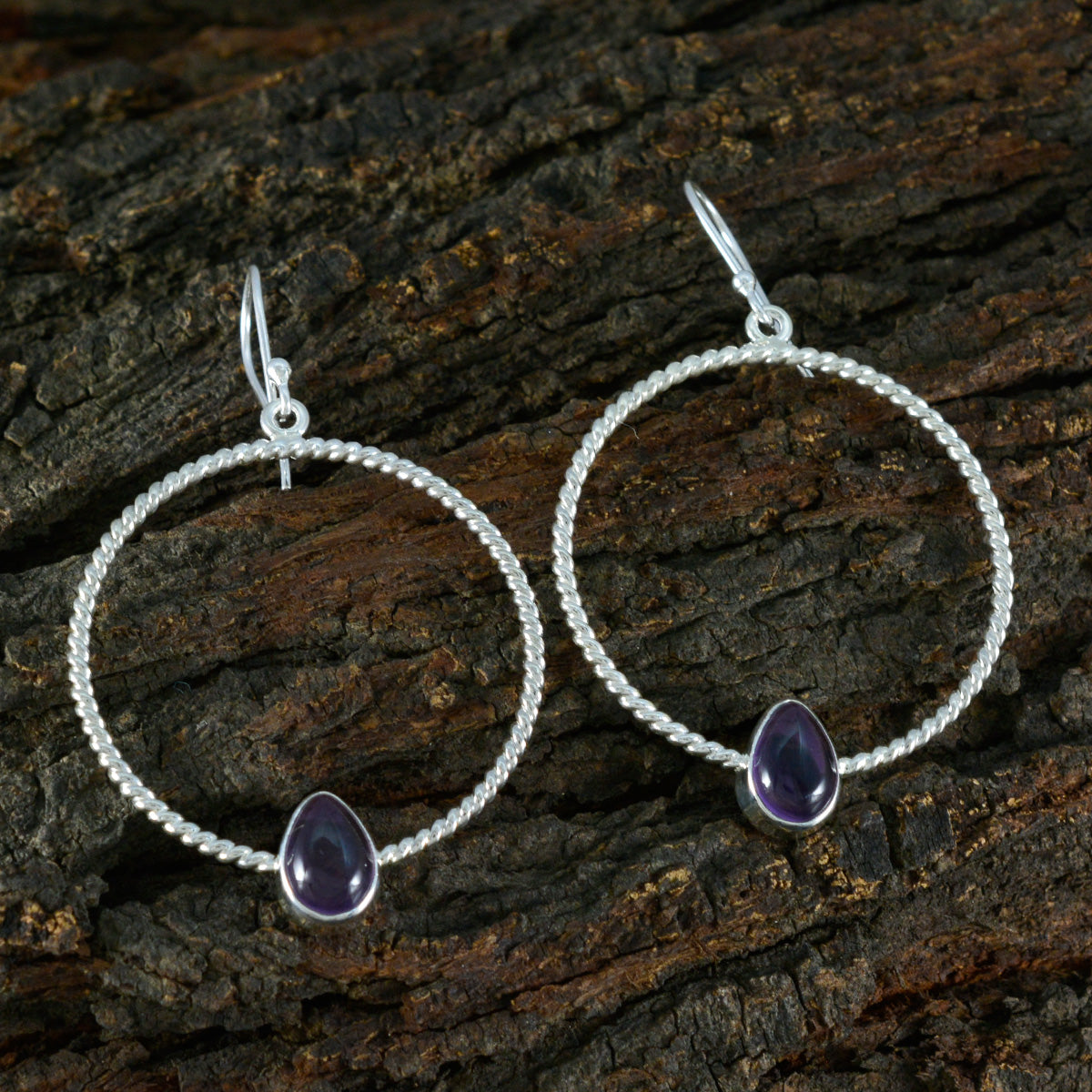 Riyo Heavenly 925 Sterling Silver Earring For Lady Amethyst Earring Bezel Setting Purple Earring Dangle Earring